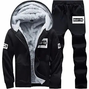 Men's Winter Fleece-Lined Sportswear Set – Hooded Jacket & Joggers