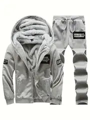 Men's Winter Fleece-Lined Sportswear Set – Hooded Jacket & Joggers