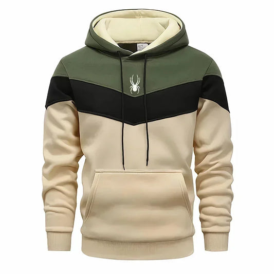 "Men's Patchwork Hooded Sweatshirt – Casual Loose Fleece Hoodie for Warm Autumn/Winter Streetwear & Sports Outwear"