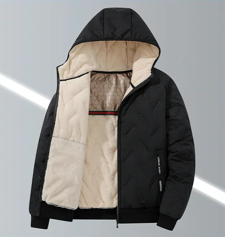 "Men's 2024 Winter Jacket: Thickened Lamb's Fleece Hooded Coat"