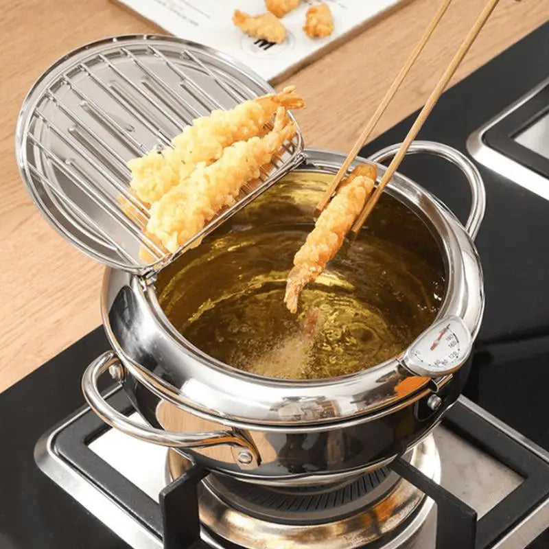 ⭕Stainless Steel Fryer Pot with Thermometer & Removable Lid✅