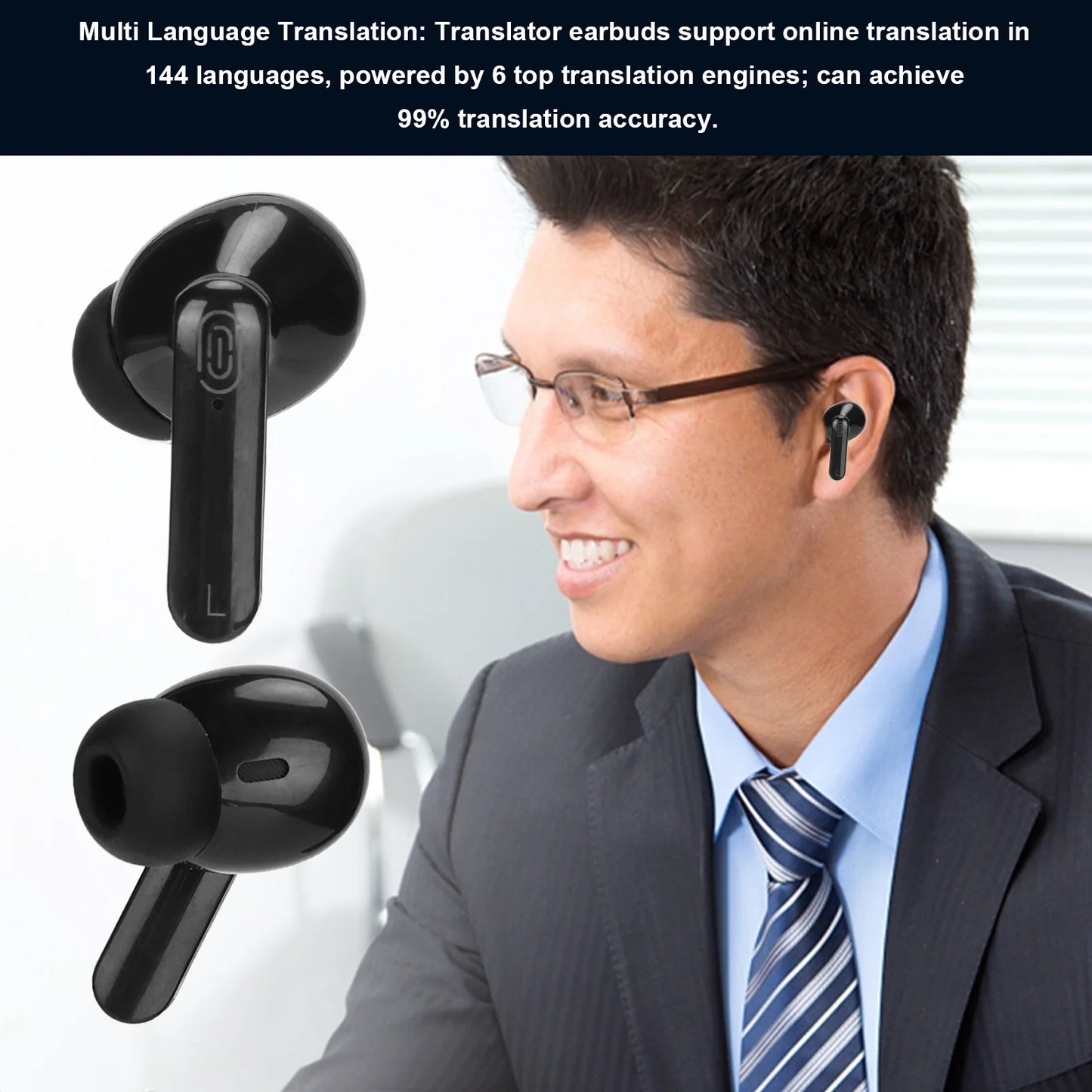 ✅Language Translator Earbuds Multifunction 144 Languages Bluetooth Language Translator Device for Travel Shopping Black