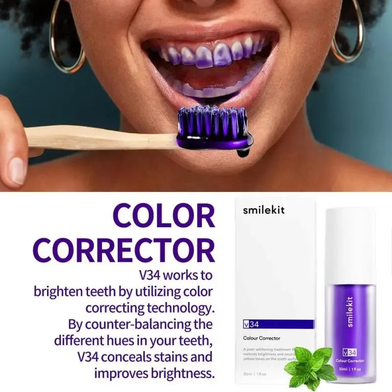 🔥30ml V34 SmileKit Purple Toothpaste Removes Tartar Clean Oral Hygiene Fresh Breath Whitening Teeth Care Products