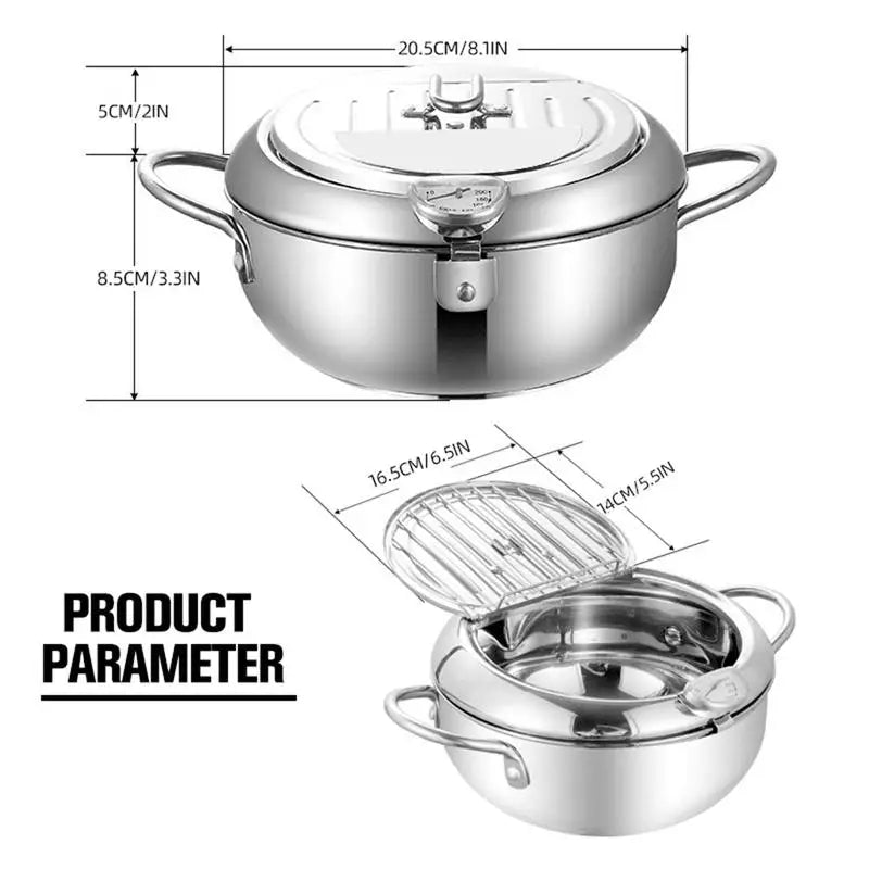 ⭕Stainless Steel Fryer Pot with Thermometer & Removable Lid✅